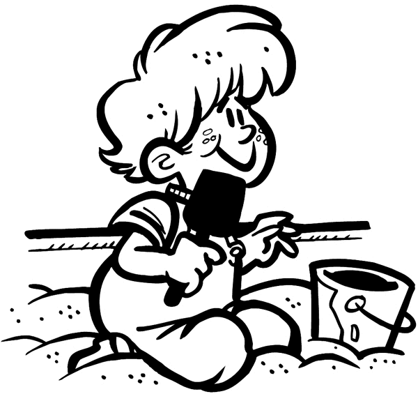 Little boy with shovel and pail at beach vinyl sticker. Children 020-0219  
